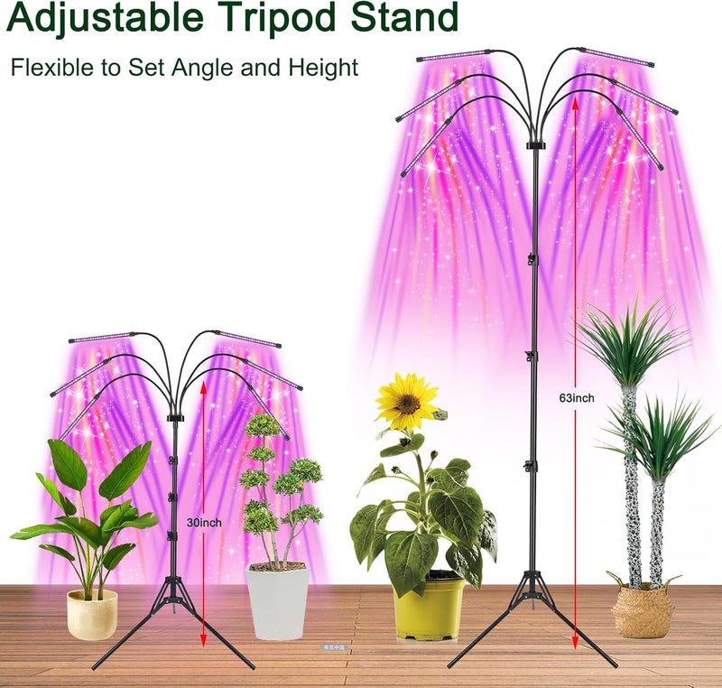Mefflypee أضواء نمو للنباتات الداخلية، حامل أضواء نمو LED، مصباح نباتي كامل الطيف بالأحمر والأزرق والأصفر مع حامل ثلاثي قابل للتعديل، مصباح نباتي قابل لتغيير الألوان مع مؤقت تشغيل وإيقاف تلقائي (النوع A) - Image 5